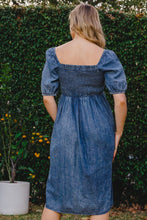 Load image into Gallery viewer, Washed Denim Smocked Puff Sleeve Dress
