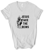 Load image into Gallery viewer, V-Neck Jesus Take the Reins Boutique Tee
