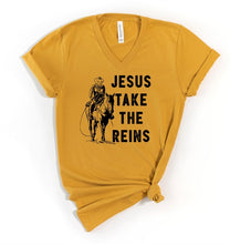 Load image into Gallery viewer, V-Neck Jesus Take the Reins Boutique Tee
