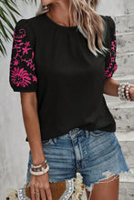 Load image into Gallery viewer, Embroidered Round Neck Short Sleeve Blouse
