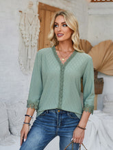 Load image into Gallery viewer, Lace Detail V-Neck Three-Quarter Sleeve Blouse
