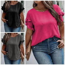 Load image into Gallery viewer, Plus Size Ruffled Round Neck Short Sleeve Blouse
