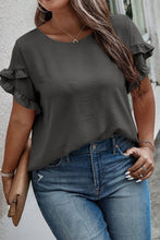 Load image into Gallery viewer, Plus Size Ruffled Round Neck Short Sleeve Blouse
