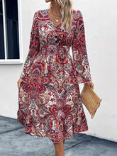 Load image into Gallery viewer, Smocked V-Neck Long Sleeve Dress

