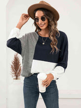 Load image into Gallery viewer, Three-Tone Color Block Dropped Shoulder Long Sleeve Top
