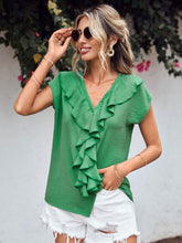 Load image into Gallery viewer, Ruffled V-Neck Short Sleeve Blouse
