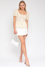 Load image into Gallery viewer, S/S Button Down Back Smocking Ditsy Print Top
