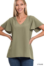 Load image into Gallery viewer, Woven Flutter Sleeve V-Neck Top
