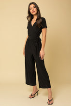 Load image into Gallery viewer, Solid Surplice Cropped Jumpsuit with Faux Wrap
