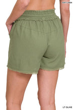 Load image into Gallery viewer, Linen Frayed Hem Drawstring Shorts with Pockets

