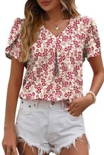Load image into Gallery viewer, Apricot Floral V-Neck Printed Pleated Short Sleeve Top
