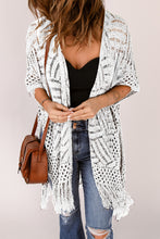 Load image into Gallery viewer, Openwork Open Front Cardigan with Fringes

