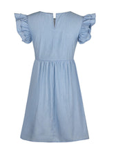 Load image into Gallery viewer, Ruffled Round Neck Cap Sleeve Denim Dress
