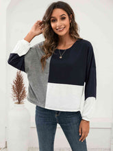 Load image into Gallery viewer, Three-Tone Color Block Dropped Shoulder Long Sleeve Top
