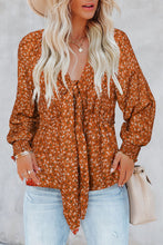 Load image into Gallery viewer, Boho Floral Print Front Tie Ruffled Long Sleeve Blouse
