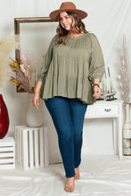 Load image into Gallery viewer, Green Plus Size Ruffle Tiered Split Neck Top
