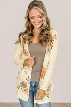 Load image into Gallery viewer, Apricot Floral Print Ribbed Knit Slim Fit Cardigan
