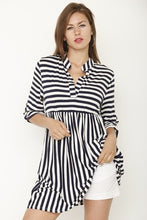 Load image into Gallery viewer, Tab sleeve stripe tunic /mini dress
