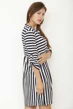 Load image into Gallery viewer, Tab sleeve stripe tunic /mini dress
