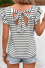 Load image into Gallery viewer, White Stripe Butterfly Sleeve V Neck Hollowed Knot Back Top
