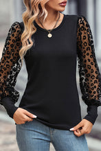Load image into Gallery viewer, Leopard Mesh Puff Sleeve Patchwork Slim Fit Top
