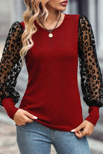 Load image into Gallery viewer, Leopard Mesh Puff Sleeve Patchwork Slim Fit Top
