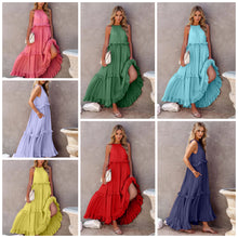 Load image into Gallery viewer, Ruffled Sleeveless Tiered Maxi Dress with Pockets
