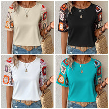Load image into Gallery viewer, Geometric Round Neck Short Sleeve Blouse
