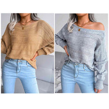 Load image into Gallery viewer, Boat Neck Dolman Sleeve Ribbed Trim Sweater
