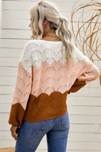 Load image into Gallery viewer, Puff Sleeve Color Block Pointelle Sweater
