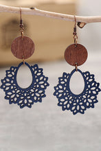 Load image into Gallery viewer, Blue Hollowed Wood Pendant Earrings
