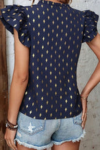 Load image into Gallery viewer, Navy &amp; Gold Ruffled Sleeve Top

