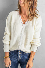 Load image into Gallery viewer, Lace V Neck Knitted Pullover Sweater
