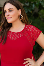 Load image into Gallery viewer, Red Plus Size Lace Yoke Splice Fit-and-Flare Curvy Dress
