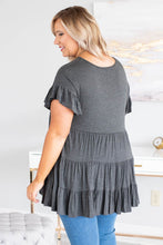 Load image into Gallery viewer, Gray Tiered Ruffled Short Sleeve Plus Size Blouse
