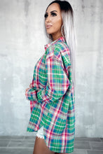 Load image into Gallery viewer, Green Plaid Long Sleeve Button Down Split Shirt
