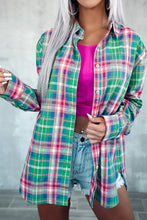 Load image into Gallery viewer, Green Plaid Long Sleeve Button Down Split Shirt
