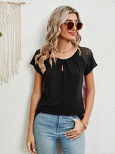 Load image into Gallery viewer, Lace Detail Round Neck Short Sleeve T-Shirt
