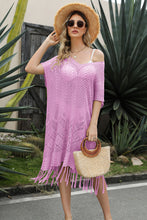 Load image into Gallery viewer, Double Take Eyelet Fringe Hem Longline Knit Cover Up
