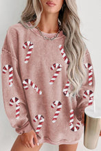 Load image into Gallery viewer, Sequin Candy Cane Round Neck Sweatshirt
