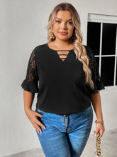 Load image into Gallery viewer, Plus Size Cutout Lace Flounce Sleeve Blouse

