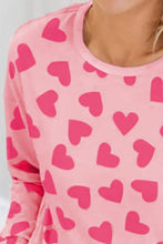 Load image into Gallery viewer, Heart Print Round Neck Top and Bottom Lounge Set
