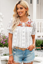 Load image into Gallery viewer, Embroidered Round Neck Flounce Sleeve Blouse
