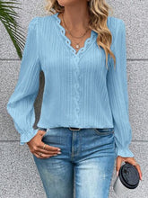 Load image into Gallery viewer, V-Neck Lace Detail Flounce Sleeve Blouse
