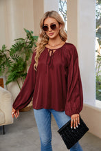 Load image into Gallery viewer, Tie Neck Balloon Sleeve Blouse

