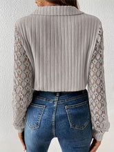 Load image into Gallery viewer, Lace Detail Johnny Collar Long Sleeve Blouse
