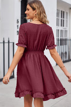 Load image into Gallery viewer, Swiss Dot Frill Trim Flounce Sleeve V-Neck Dress
