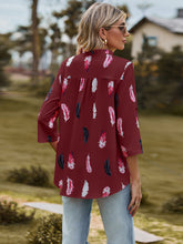 Load image into Gallery viewer, Feather Printed Roll-Tab Sleeve Notched Neck Blouse
