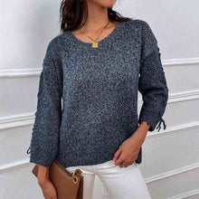Load image into Gallery viewer, Lace-Up Long Sleeve Round Neck Sweater
