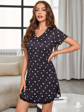 Load image into Gallery viewer, Heart Print V-Neck Short Sleeve Lace Trim Nightgown
